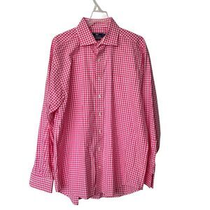 Vineyard Vines L Men’s Cooper Shirt Cotton Gangham Pink Button Up Long Sleeves